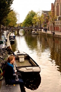 Hanging out for lunch on the edge of a canal   